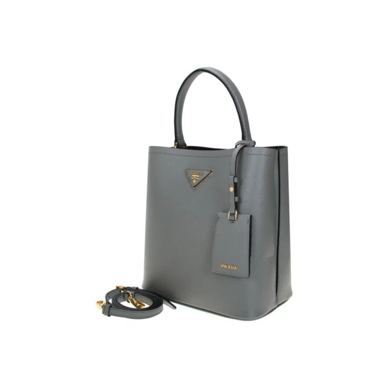 PRADA Panier Saffiano Leather One Shoulder Handbag Medium Size Women's Slate Gray/Black-1