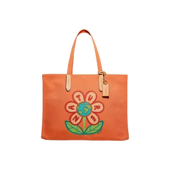 COACH Recycled Tote Canvas Tote Bag Shopping Bag Shoulder Bag Handbag Large Size Women's Orange