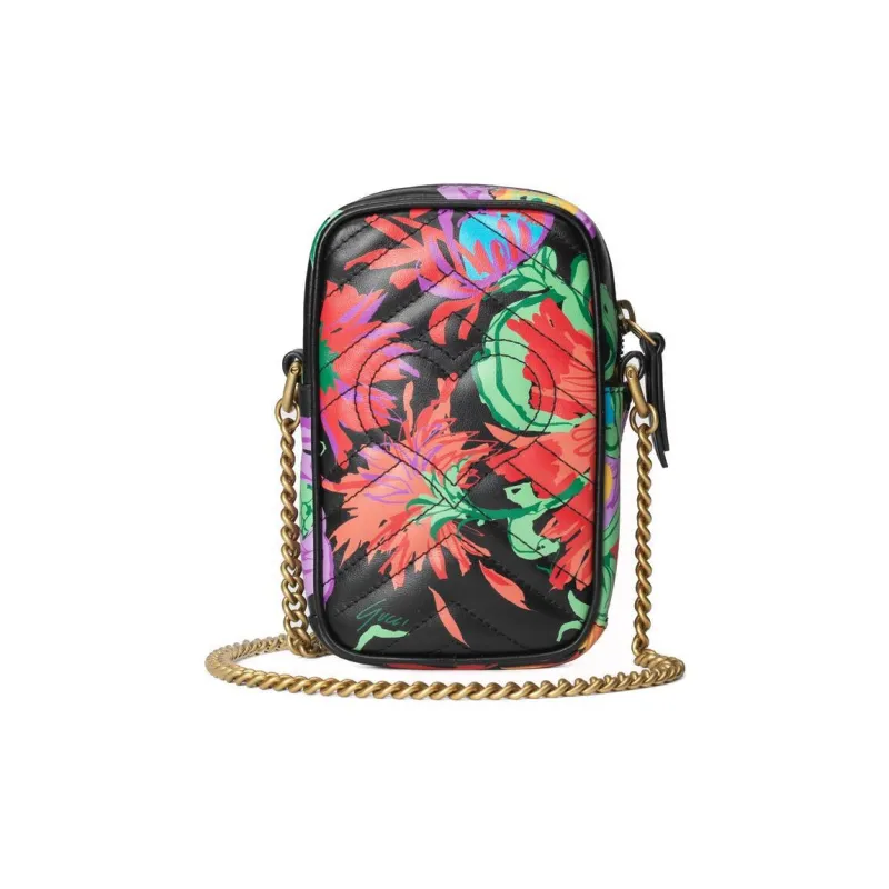 GUCCI Marmont Quilting Leather Cell Phone Pouch Chain Bag Shoulder Bag Crossbody Bag Mini Women's Black/Multicolor-4