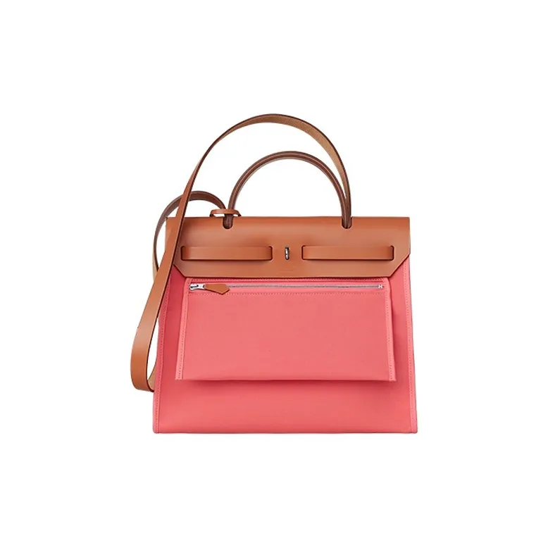 HERMES Herbag Zip Canvas With Leather Handbag Women's Fuchsia-1