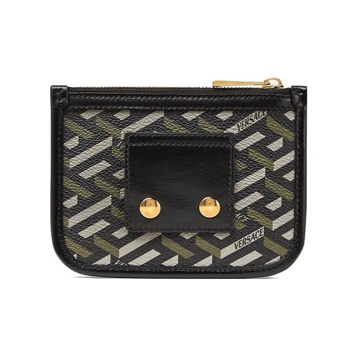 FANSIZHE La GrecaVERSACE Cow Leather Clutch Unisex Army Green-1