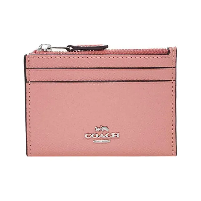 COACH Mini Id Skinny Leather Cropped Key Ring Coin Purse Women's Cherry Blossom Pink-0