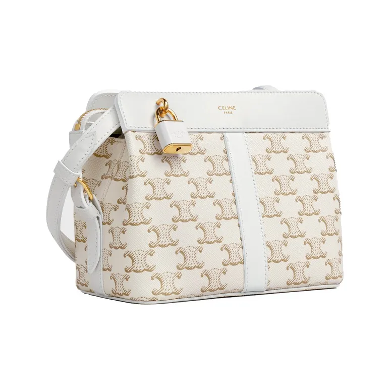 CELINE Triomphe Canvas Cow Leather Crossbody Bag Women's White-1