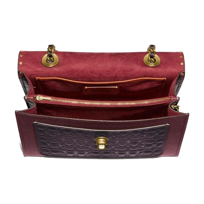 COACH Parker Calfskin Chain Crossbody Bag Shoulder Bag Women's Burgundy Multicolor-2