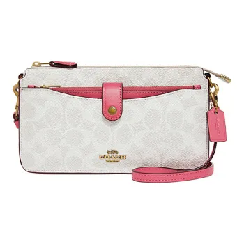 COACH Noa Pop Up Canvas Clutch, Shoulder Bag, Crossbody Bag Small Size Women's Chalk White Rose Red