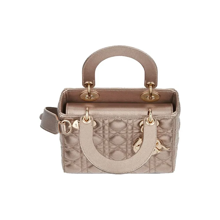 DIOR Lady Dior Cow Leather Lady Dior Bag One Shoulder Handbag Trumpets Women's Gold-2