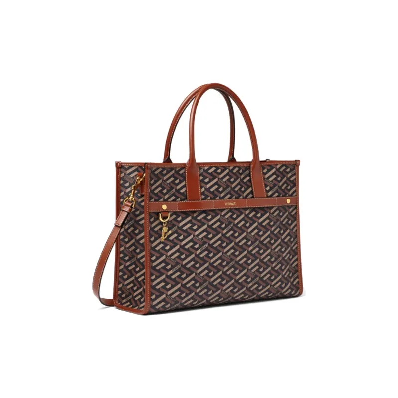 VERSACE Canvas Tote Bag Shopping Bag Handbag Unisex Brown-1