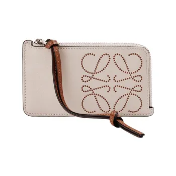 LOEWE Cow Leather Coin Purse Card Clip Card Holder Women's Light Oat/Tan