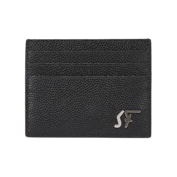 FERRAGAMO Leather Card Clip Card Holder Men's Black