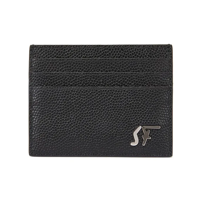 FERRAGAMO Leather Card Clip Card Holder Men's Black-0