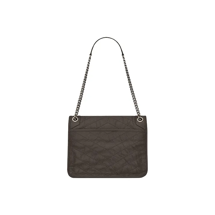 SAINT LAURENT Niki Leather Hobo Bag Shoulder Bag Crossbody Bag Medium Size Women's Gravel Gray With Khaki Accents-2