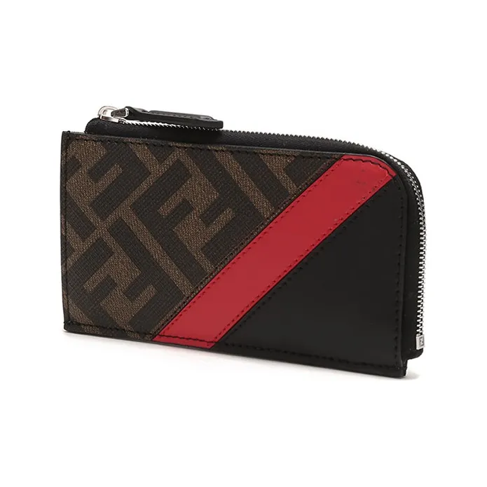 FENDI Coated Canvas With Leather Coin Purses Card Holders Men's Brown/Black-1