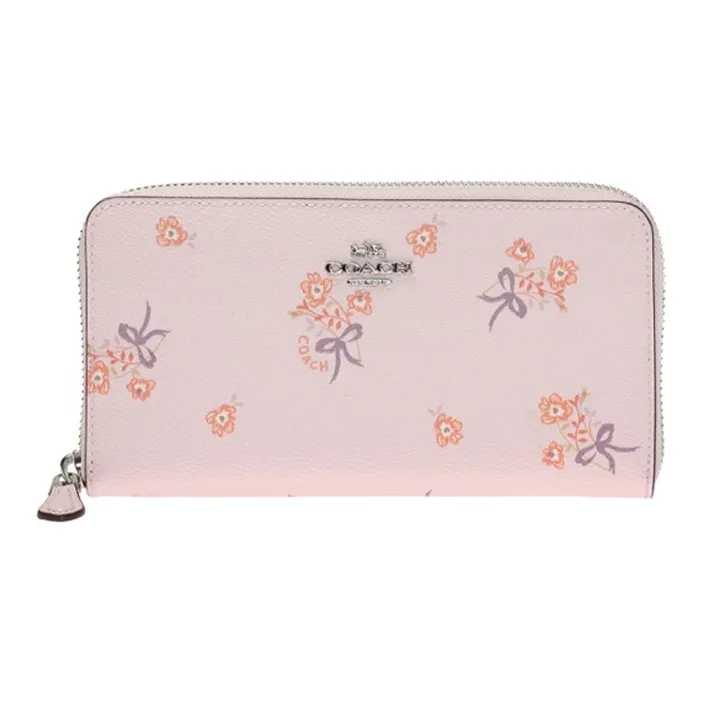 COACH Accordion Zip Leather Clutches Wallets Women's Pink-1