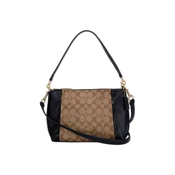 COACH Marlon Canvas With Leather Crossbody Bag Shoulder Bag Handbag Women's Black & Brown Monogram