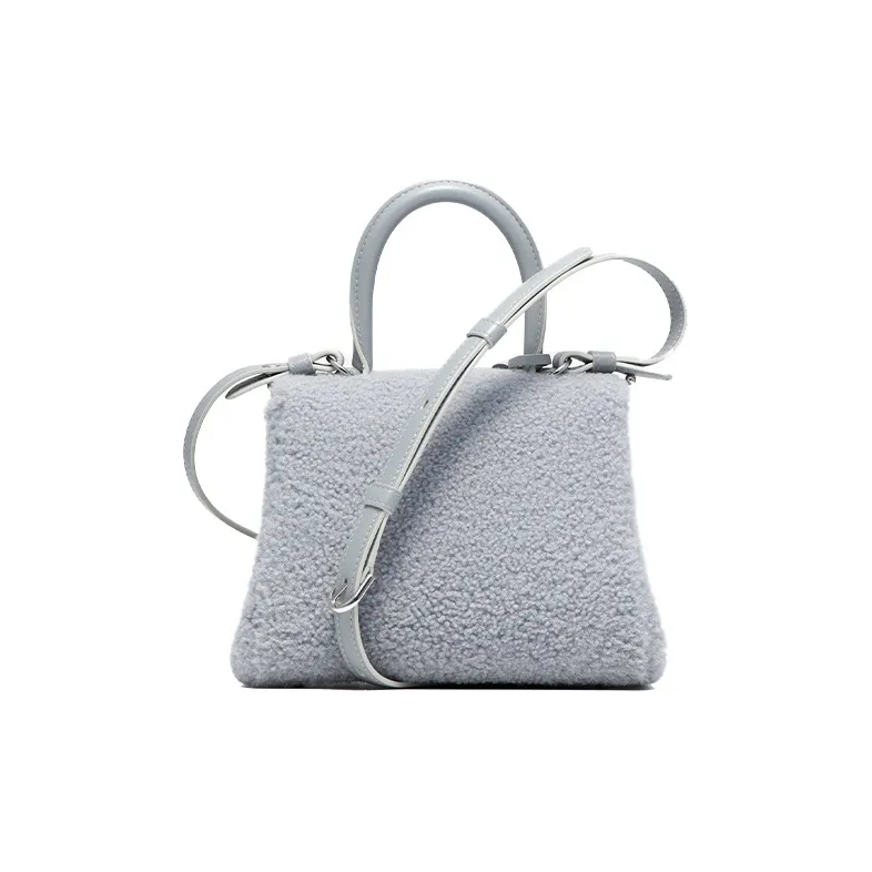 Delvau Brillant Soft Wool Patchwork Calfskin Shoulder Bag Crossbody Bag Handbag Mini Women's Ice Gray-2