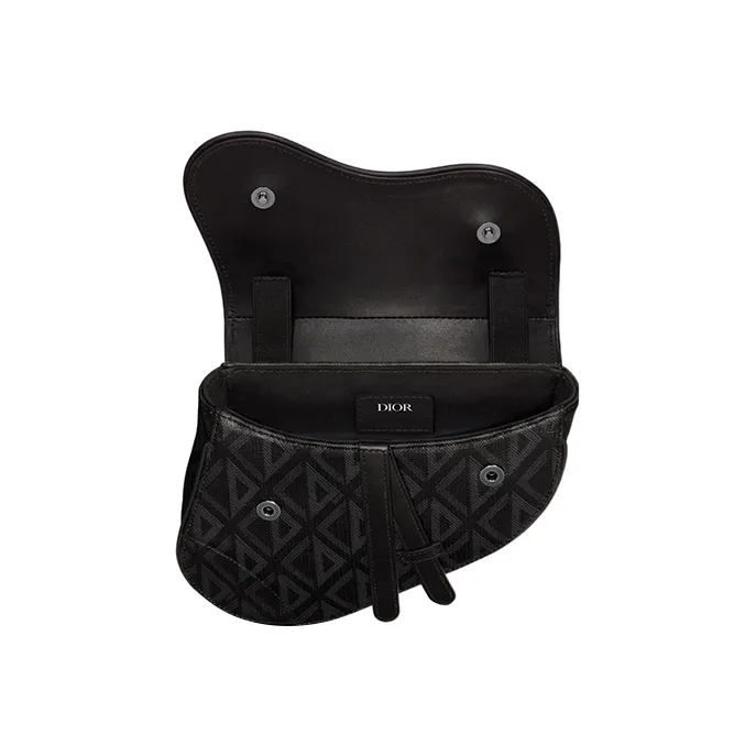 DIOR Black Canvas Smooth Cow Leather Saddle Bag Fanny Pack Portable Crossbody Bag Shoulder Bag Mini Men's Black-3