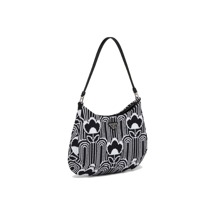 PRADA Cleo Polyester Handbag Women's Black White-1