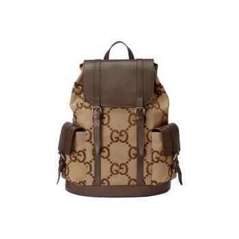 GUCCI Canvas With Leather Backpack Unisex Ebony/Camel/Brown