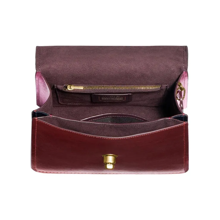 COACH Parker Genuine Leather Shoulder Bag Crossbody Bag Handbag Medium Size Women's Metal Purple & Red-4