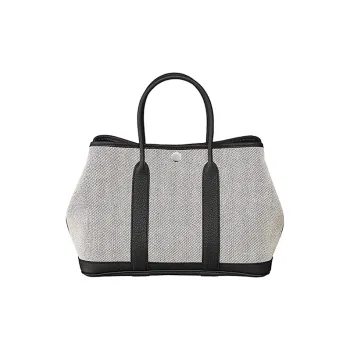 HERMES Garden Party Canvas With Leather Garden Handbag Unisex Light Beige & Black