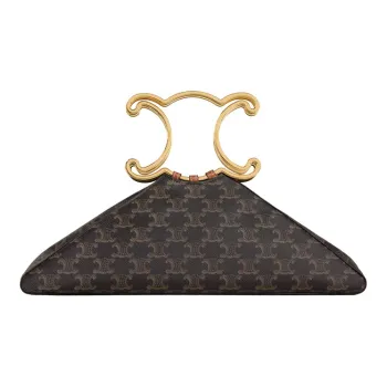 CELINE Triomphe Calfskin Triangle Bag Clutch Handbag Women's Tawny