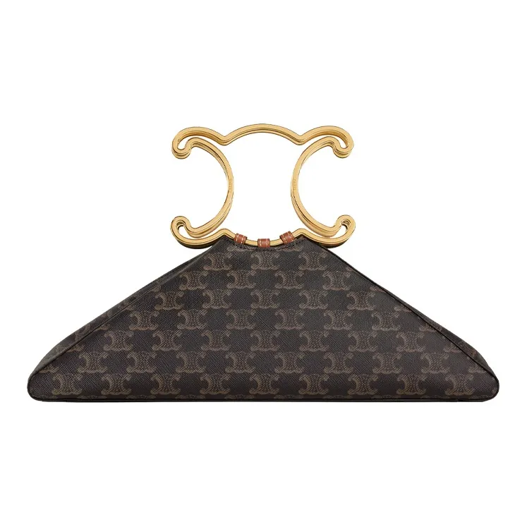 CELINE Triomphe Calfskin Triangle Bag Clutch Handbag Women's Tawny-0