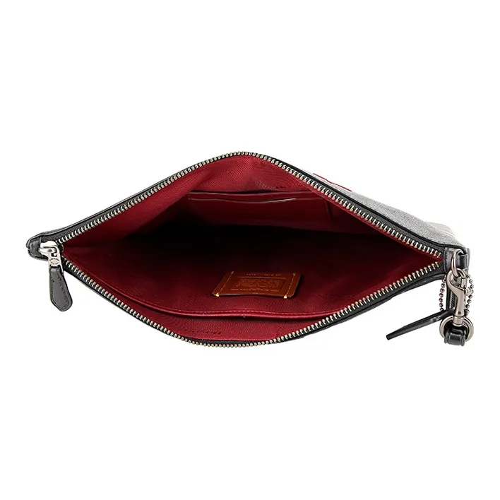 COACH Wristlet Canvas With Leather Clutch Large Size Men's Black Gray Color-2