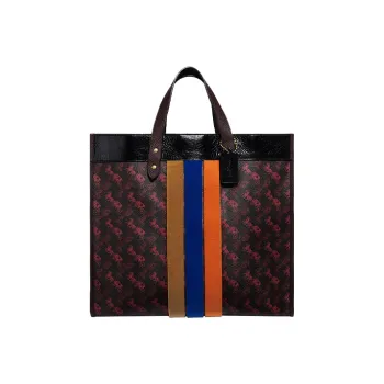 COACH Field Leather Horizontal Tote Bag, Shoulder Bag, Crossbody Bag, Handbag Tubas Women's Black Mixed Color