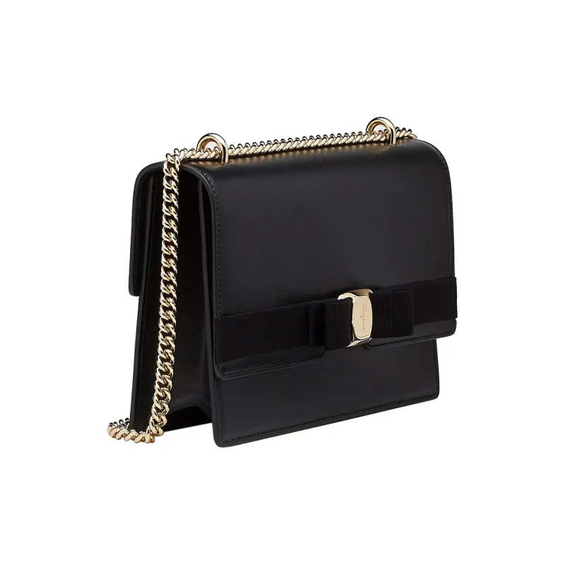 FERRAGAMO Vara Cow Leather Bowknot Bag Shoulder Bag Women's Black-1