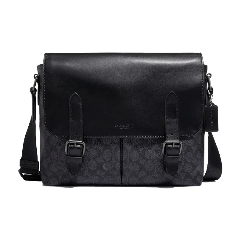 COACH Metropolitan Canvas With Leather Messenger Bag Shoulder Bag Crossbody Bag Large Size Men's Black Gray Color-0