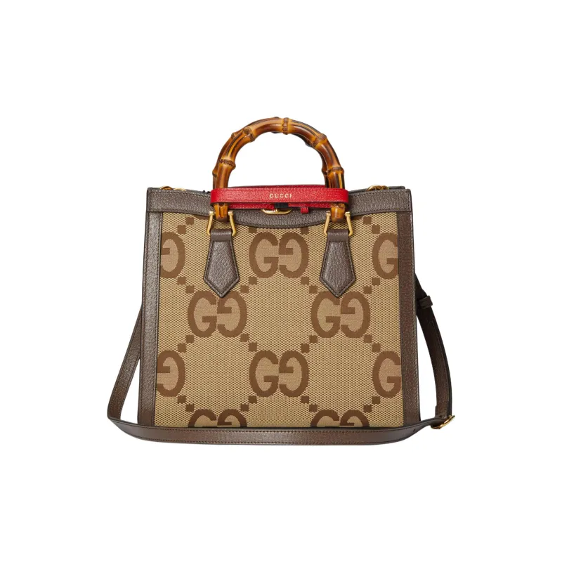 GUCCI Diana Leather Shoulder Bag, Crossbody Bag, Handbag Trumpets Unisex Beige Brown/Red-7
