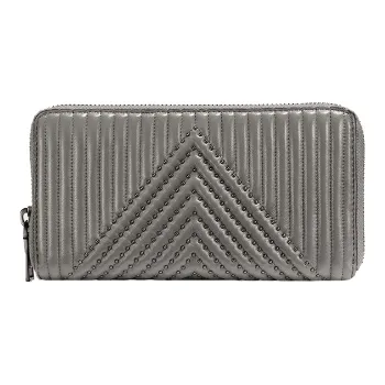 COACH Accordion Zip Leather Quilting Accordion Zip Closure Wallet Women's Gray Green