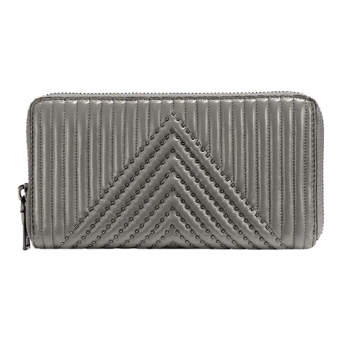 COACH Accordion Zip Leather Quilting Accordion Zip Closure Wallet Women's Gray Green-0