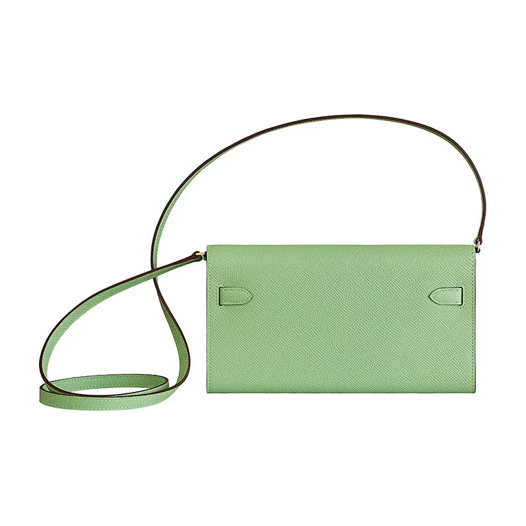 HERMES Kelly To Go Leather Wallets Shoulder Bag Crossbody Bag Women's Gecko Green/Mist Blue-1