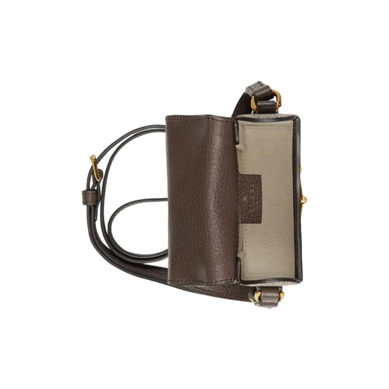 GUCCI Horsebit 1955 Canvas With Leather Cell Phone Pouch Shoulder Bag Crossbody Bag Mini Unisex Ebony/Brown-4