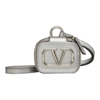 Valentino Vlogo Cow Leather Earphone Case Necklace Pouch Regular Unisex Silver