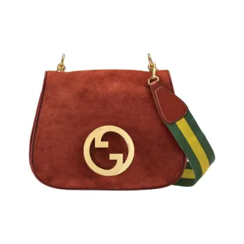 GUCCI Blondie Suede Handbag Shoulder Bag Medium Size Women's Deep Red
