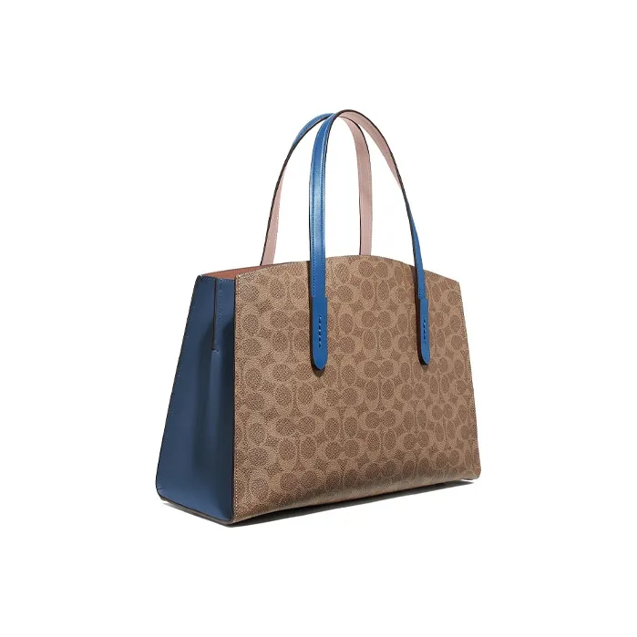 COACH Charlie Canvas With Leather Shoulder Bag Crossbody Bag Handbags Large Size Women's Antique Floral & Blue-1