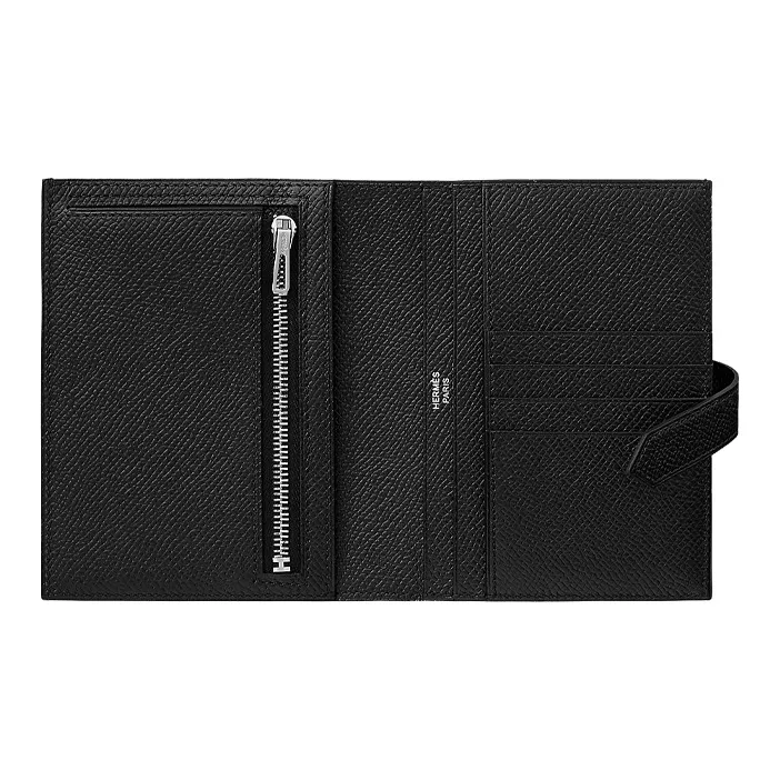 HERMES Bearn Epsom Calfskin Short Wallet Women's Noir Black-6