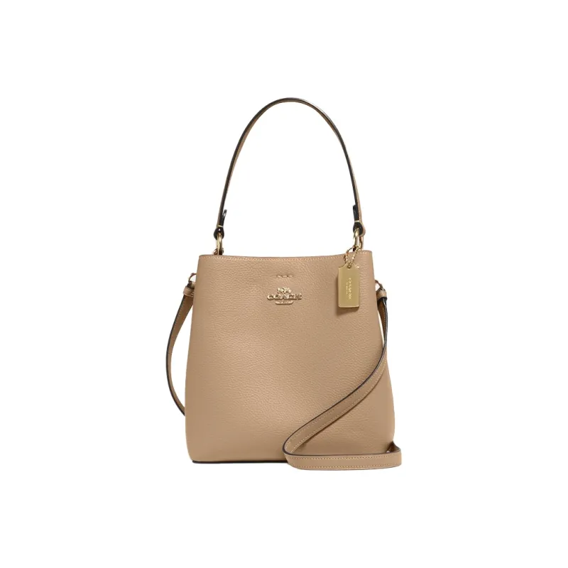 COACH Town Leather Bucket Bag Handbag Shoulder Bag Crossbody Bag Small Size Women's Brown-0