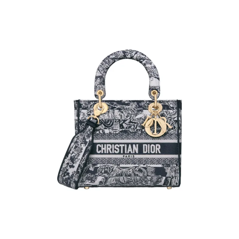 DIOR Lady D Lite Embroidery Lady Dior Bag, Shoulder Bag, Crossbody Bag, Handbag Medium Size Women's Marine Blue-0