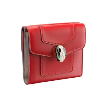BVLGARI Serpenti Forever Series Calfskin Money Clip Coin Purse Small Size Women's Red