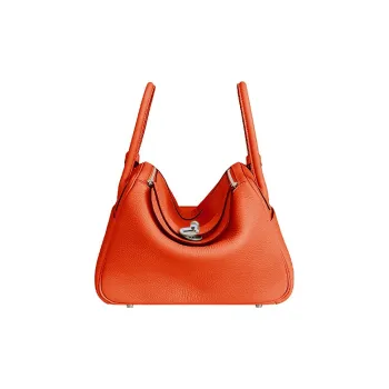 HERMES Lindy Little Bull Leather Handbag Shoulder Bag Women's 9J Feu Flame Orange