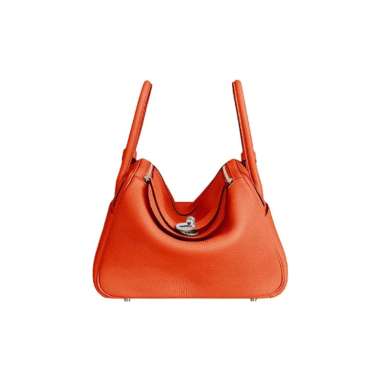 HERMES Lindy Little Bull Leather Handbag Shoulder Bag Women's 9J Feu Flame Orange-0