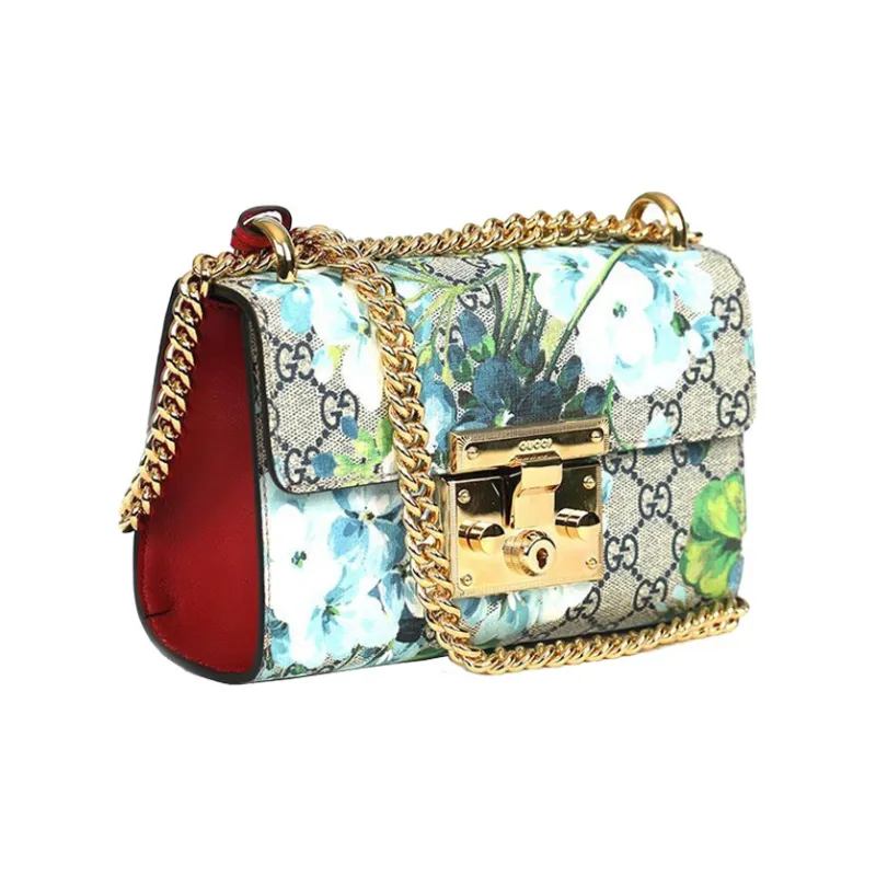 GUCCI Padlock Canvas With Leather Box Bag Chain Shoulder Bag Crossbody Bag Small Size Women's Beige/Blue/Red-1