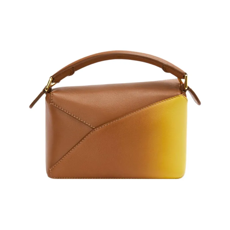 LOEWE Puzzle Nappa Calfskin One Shoulder Handbag Crossbody Bag Mini Women's Tan Pin Lemon-4