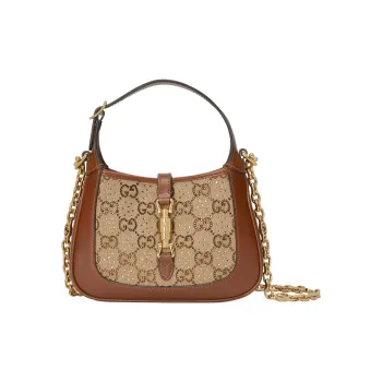 GUCCI Jackie 1961 Canvas With Leather Crescent Shoulder Bag Shoulder Bag Mini Women's Ebony