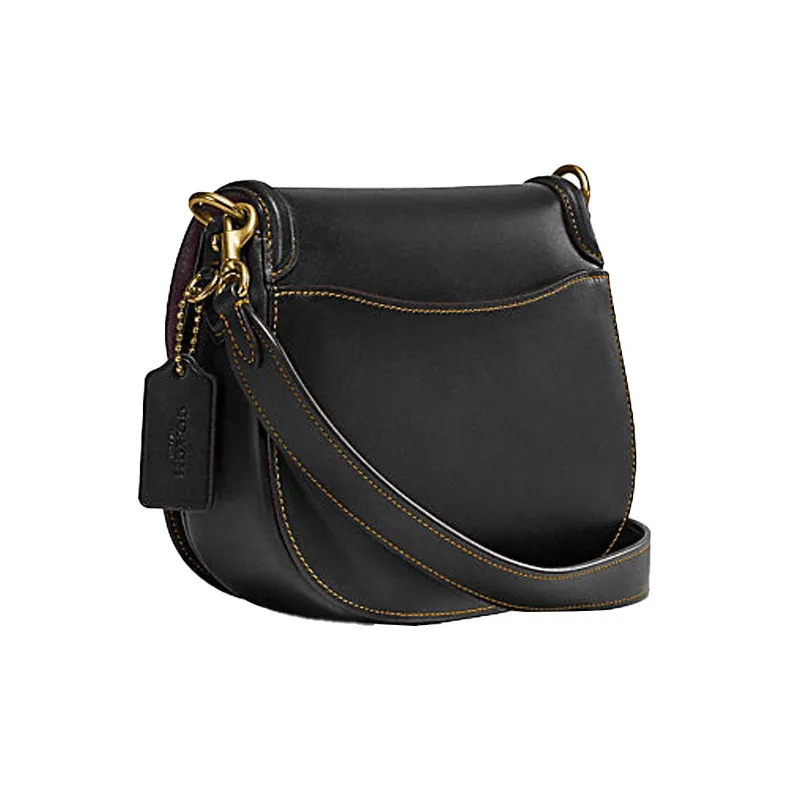 COACH Leather Saddle Bag Shoulder Bag Crossbody Bag Small Size Women's Black-1
