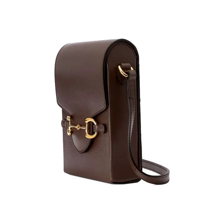 GUCCI Horsebit 1955 Leather Cell Phone Pouch, Cigarette Case, Bag, Crossbody Bag, Shoulder Bag Unisex Brown-1