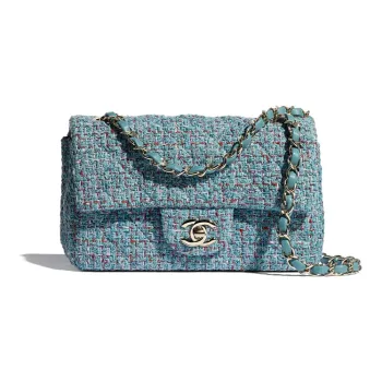 CHANEL Classic Flap CF Wool & Metal Mouth Cover Bag, Crossbody Bags, Shoulder Bags Mini Women's Turkish Blue & Silver